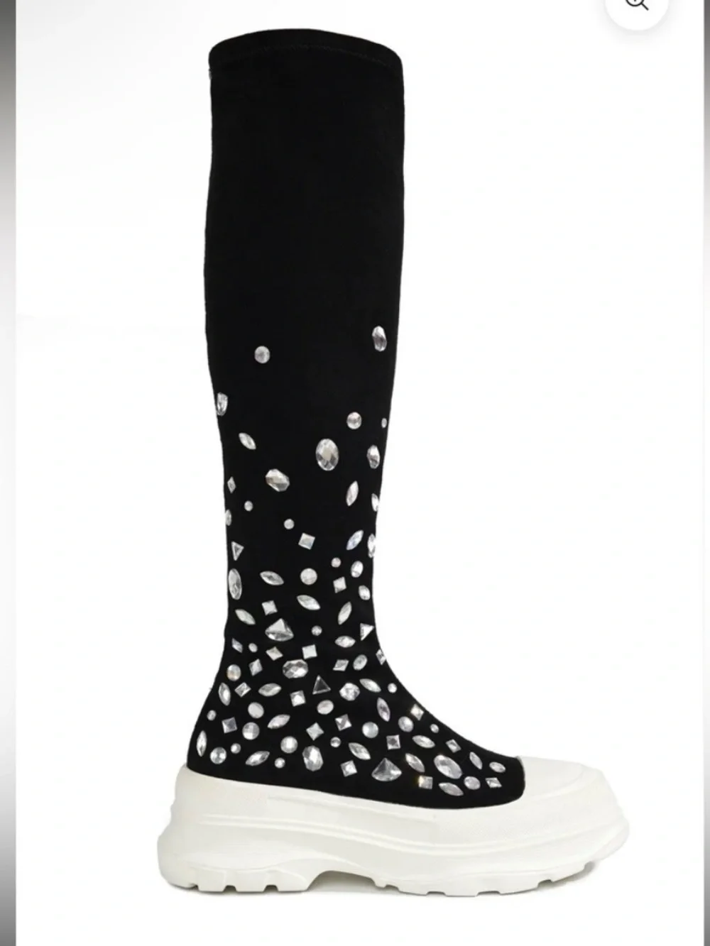 Cape Robbin Black Knee-High Platform Boots with White Soles and Silver Studs